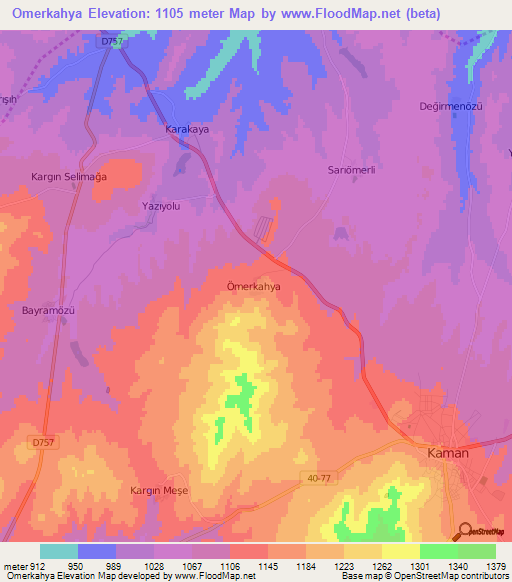 Omerkahya,Turkey Elevation Map