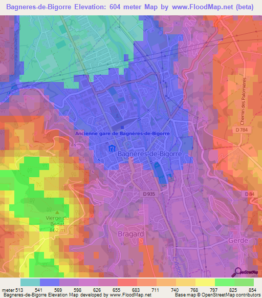 Bagneres-de-Bigorre,France Elevation Map