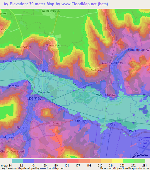 Ay,France Elevation Map