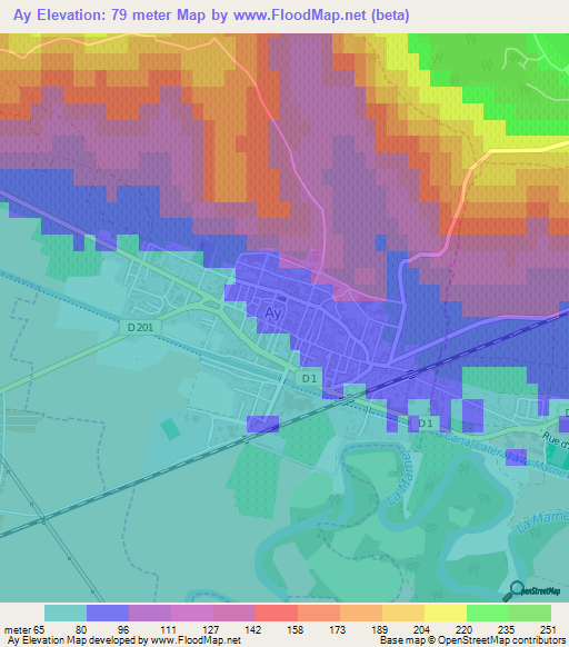 Ay,France Elevation Map