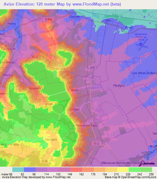 Avize,France Elevation Map