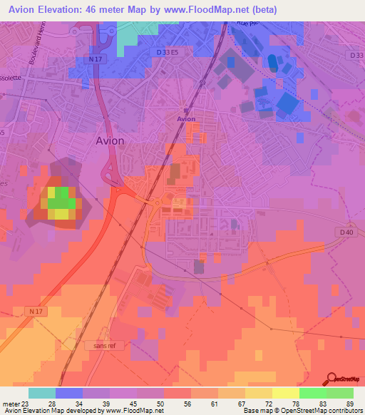 Avion,France Elevation Map