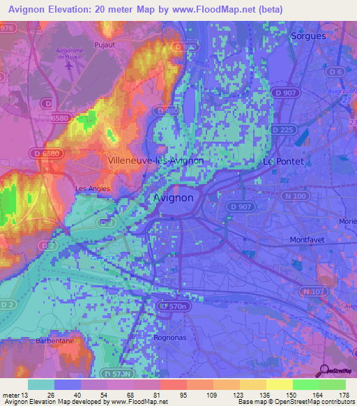 Avignon,France Elevation Map