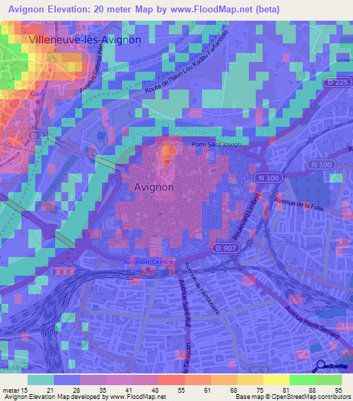 Avignon,France Elevation Map