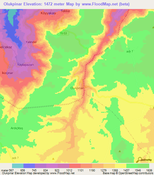 Olukpinar,Turkey Elevation Map