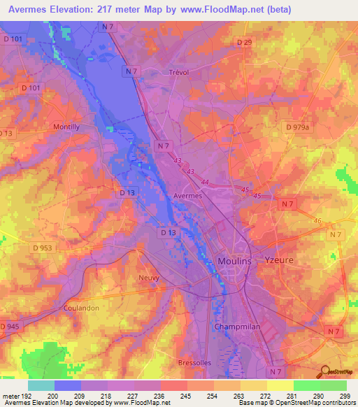 Avermes,France Elevation Map