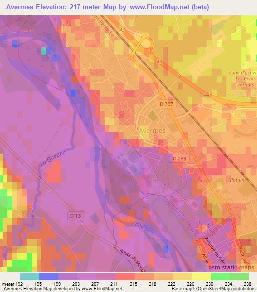 Avermes,France Elevation Map