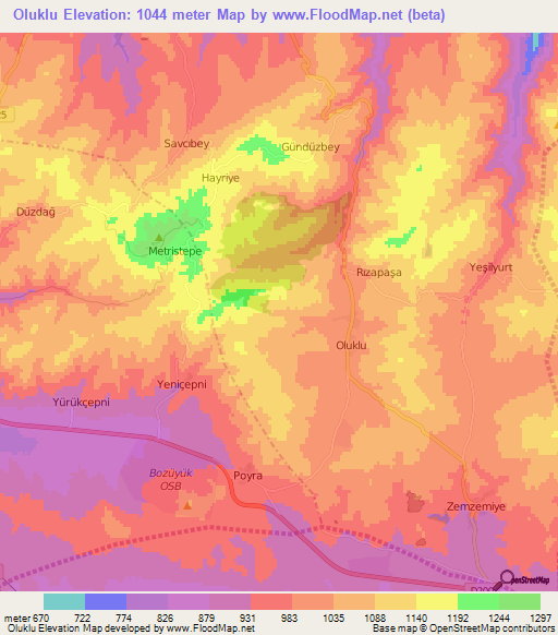 Oluklu,Turkey Elevation Map