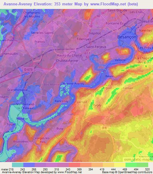 Avanne-Aveney,France Elevation Map