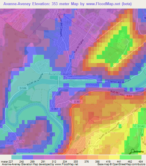 Avanne-Aveney,France Elevation Map