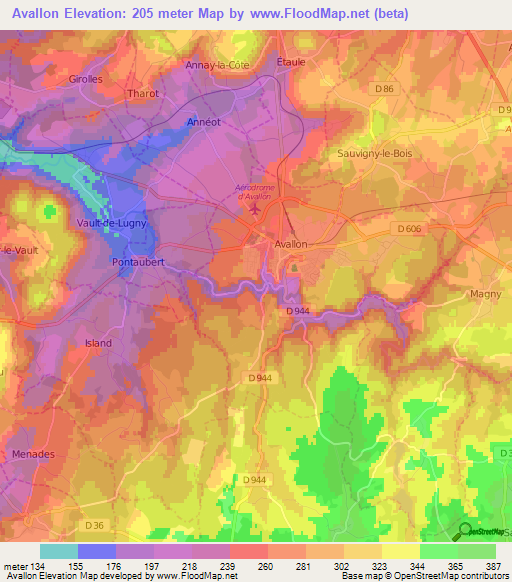 Avallon,France Elevation Map