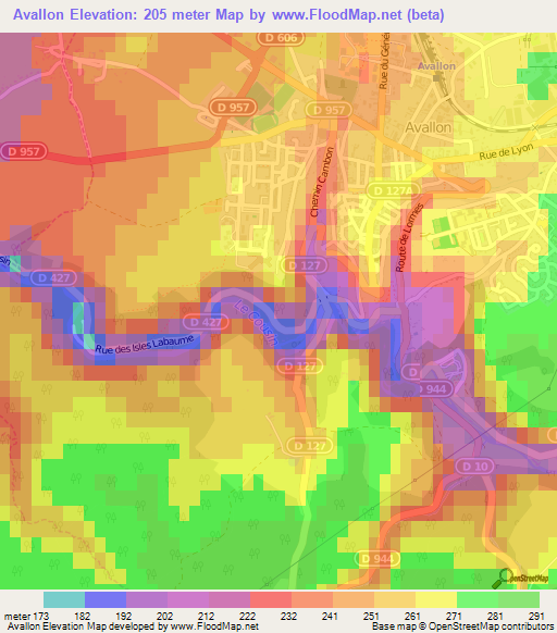 Avallon,France Elevation Map