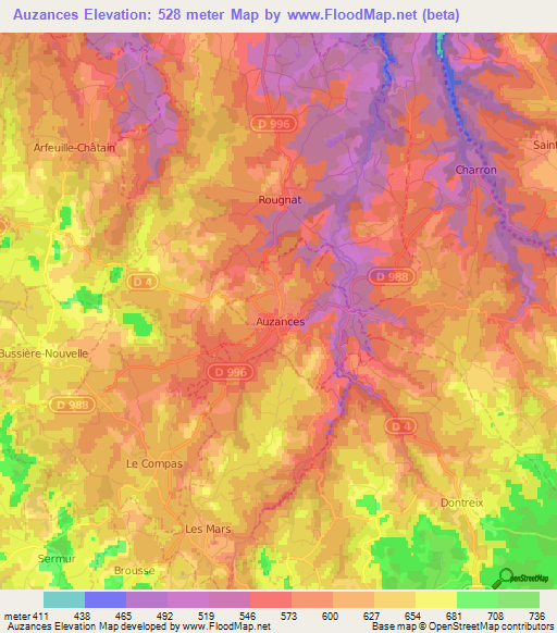 Auzances,France Elevation Map