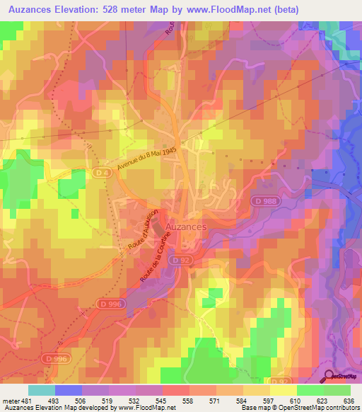 Auzances,France Elevation Map