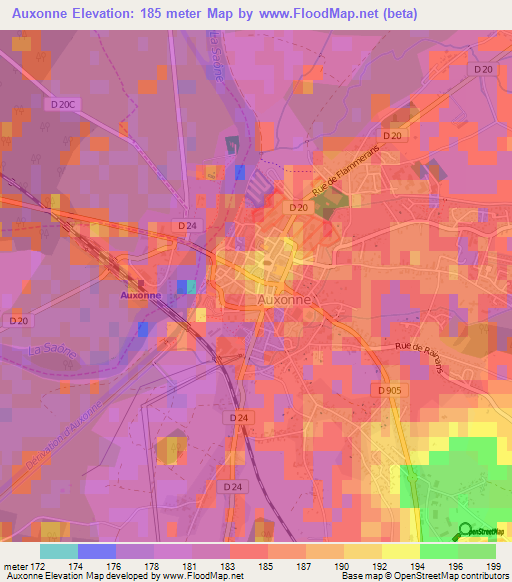 Auxonne,France Elevation Map