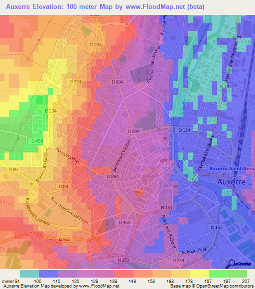 Auxerre,France Elevation Map