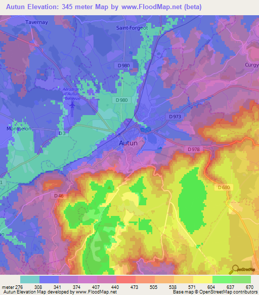 Autun,France Elevation Map