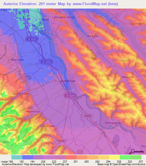 Auterive,France Elevation Map