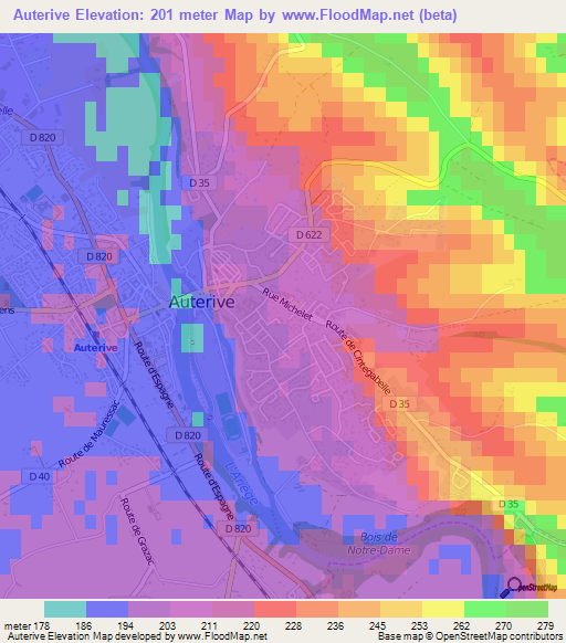 Auterive,France Elevation Map