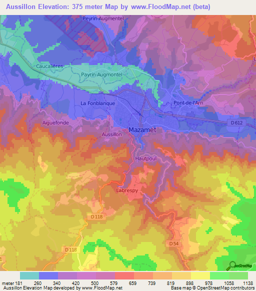 Aussillon,France Elevation Map