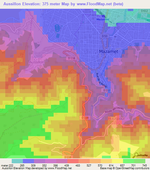 Aussillon,France Elevation Map