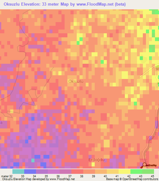 Oksuzlu,Turkey Elevation Map