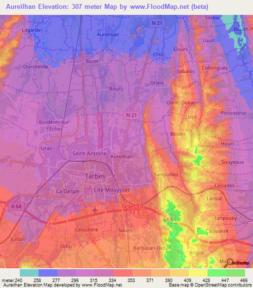 Aureilhan,France Elevation Map