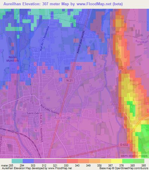 Aureilhan,France Elevation Map