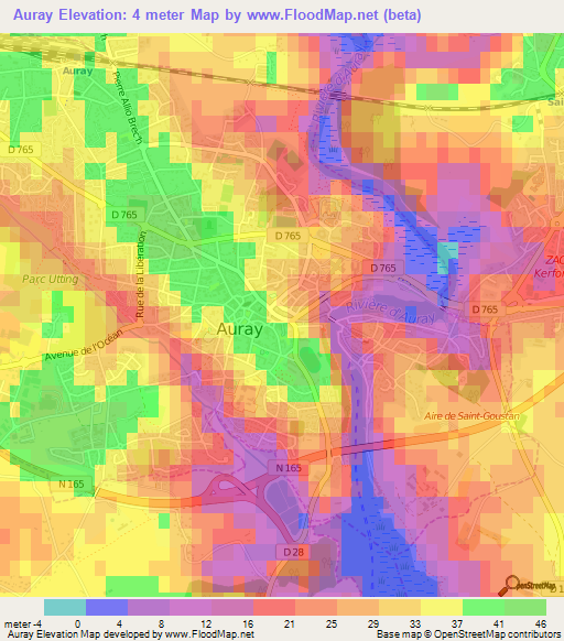 Auray,France Elevation Map