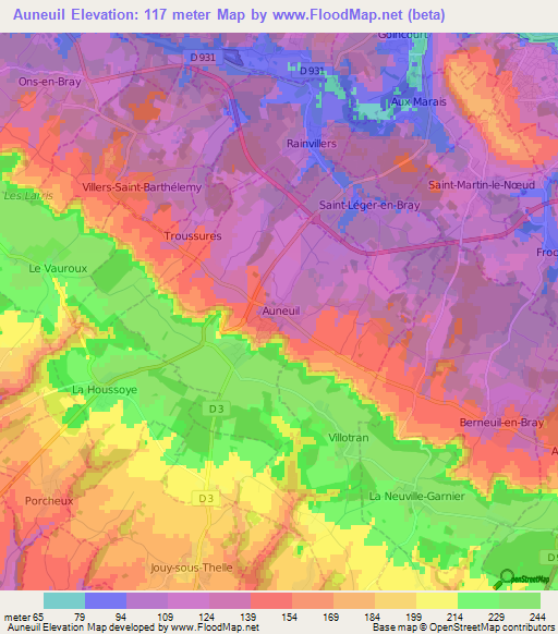 Auneuil,France Elevation Map