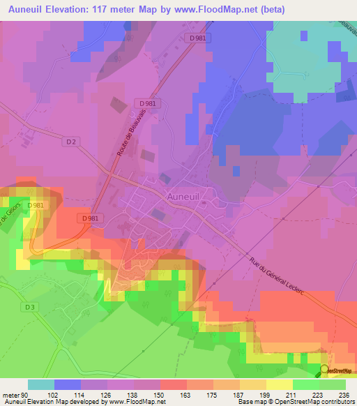 Auneuil,France Elevation Map