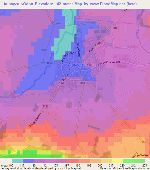 Aunay-sur-Odon,France Elevation Map