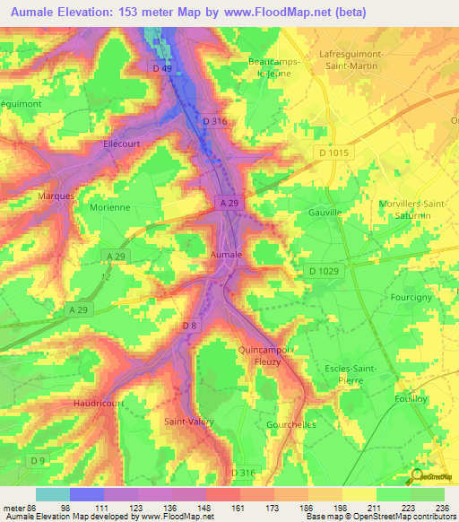 Aumale,France Elevation Map