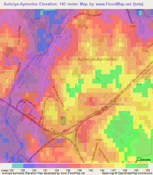 Aulnoye-Aymeries,France Elevation Map