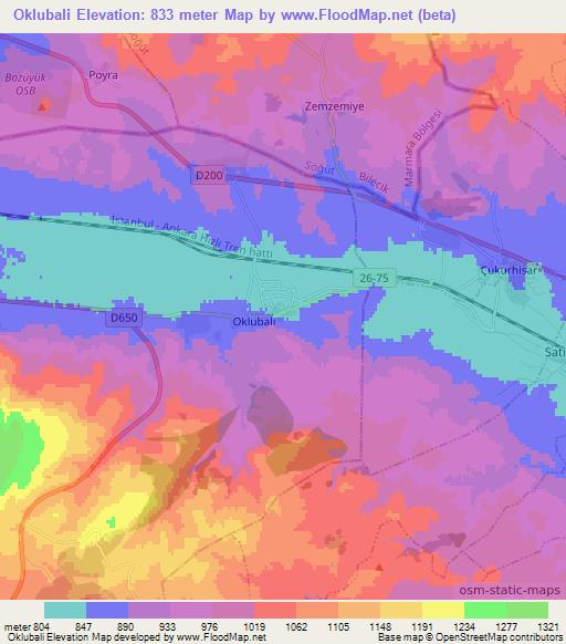 Oklubali,Turkey Elevation Map