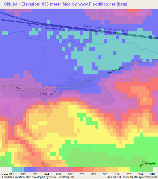 Oklubali,Turkey Elevation Map