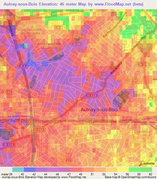 Aulnay-sous-Bois,France Elevation Map