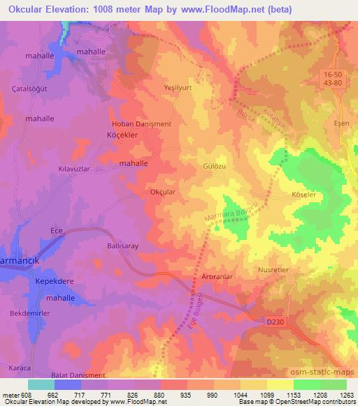 Okcular,Turkey Elevation Map