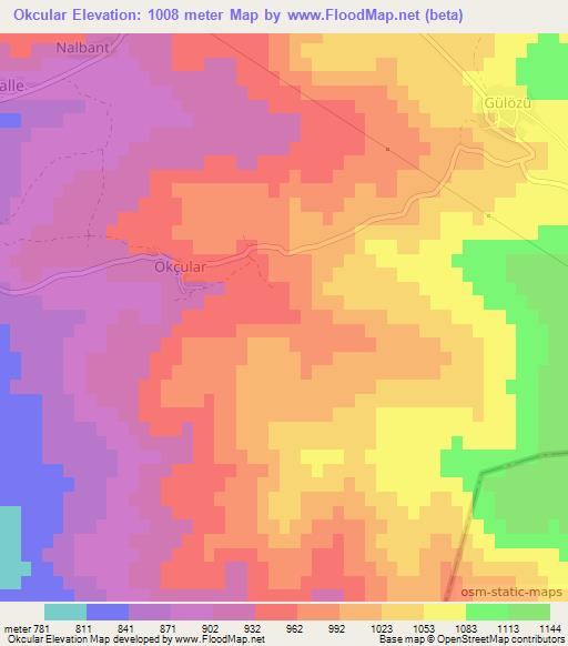 Okcular,Turkey Elevation Map