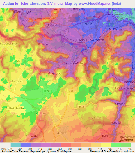 Audun-le-Tiche,France Elevation Map