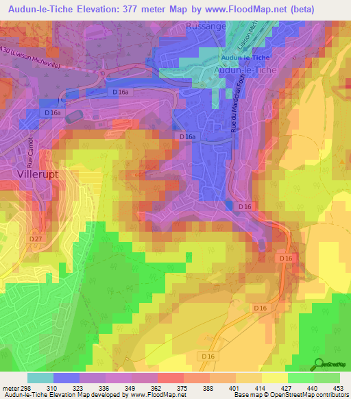 Audun-le-Tiche,France Elevation Map