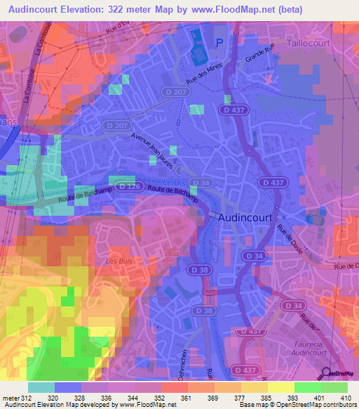 Audincourt,France Elevation Map