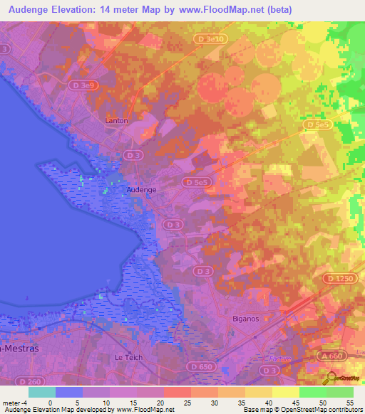 Audenge,France Elevation Map