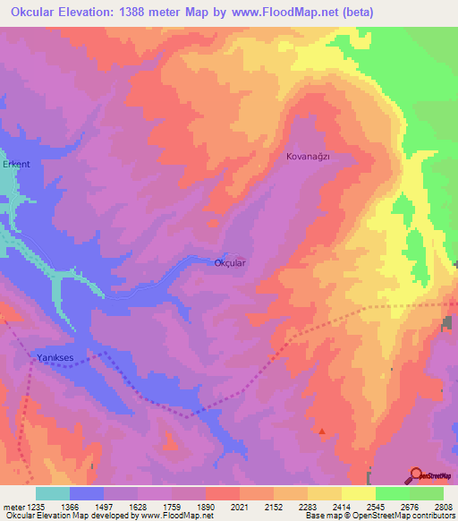 Okcular,Turkey Elevation Map