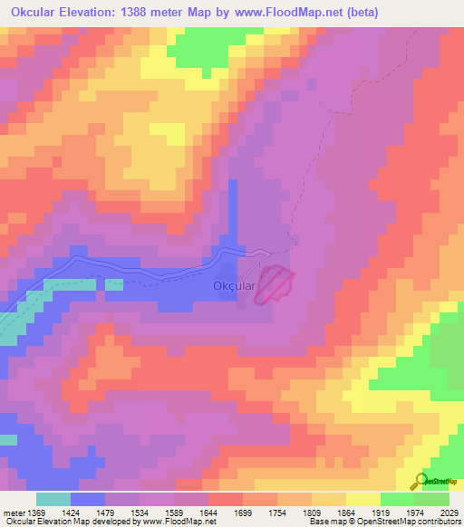 Okcular,Turkey Elevation Map