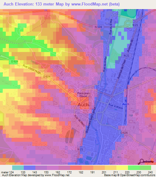 Auch,France Elevation Map