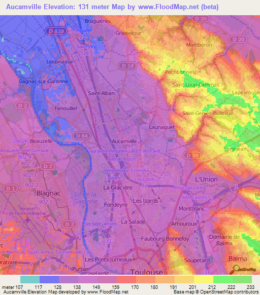 Aucamville,France Elevation Map