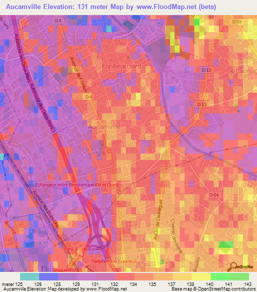 Aucamville,France Elevation Map