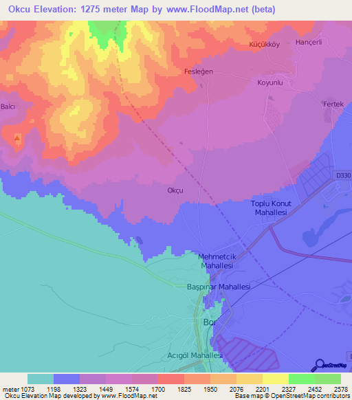 Okcu,Turkey Elevation Map