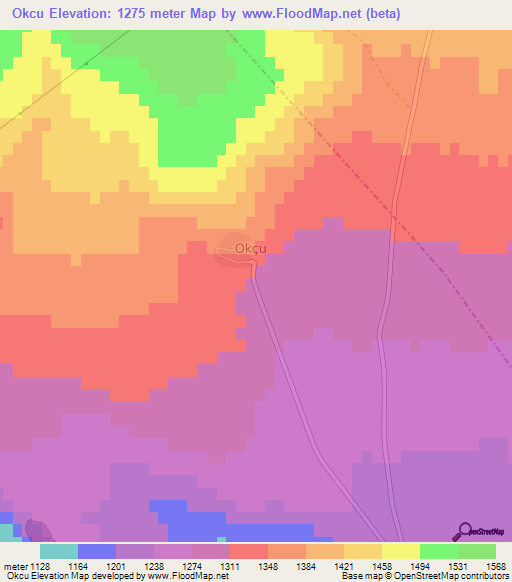 Okcu,Turkey Elevation Map